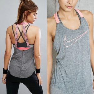 NIKE Elastika Double Strap Tape Back Tank Grey